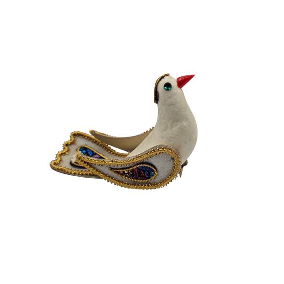 Vtg Christmas Bird Flocked 9" Long White MCM Holiday Tree Clip On Tree - Picture 3 of 5